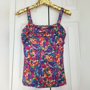 The Limited Tank Top Size S Satin Boho Ruched Pleated Y2K 90s 00s Fairy Floral